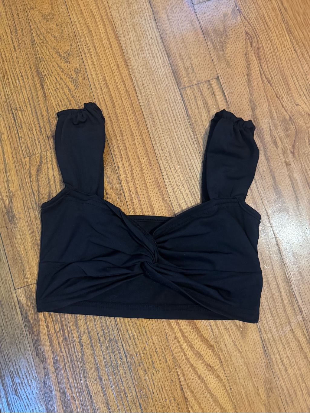 Shein Black Twist-Front Crop Top With Puff Straps